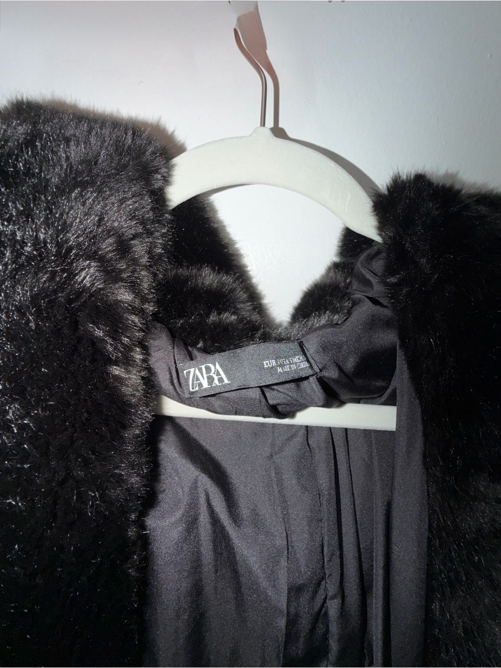 ZARA Black Faux Fur Cape Coat